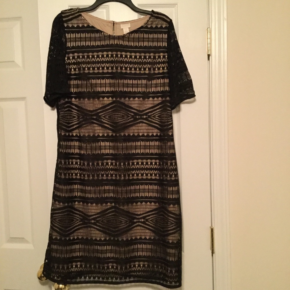 Chico’s black lace over tan dress Sz 2 (12-14)